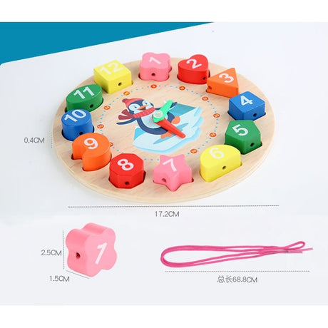 Jucarie Educativa Vivimall, Tip Montessori, Model Ceas Pinguin, din Lemn, + 36 Luni, 12 Piese, 17.2 cm, Multicolor - vivimall.ro