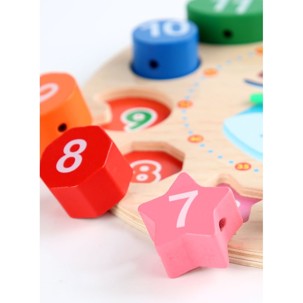 Jucarie Educativa Vivimall, Tip Montessori, Model Ceas Pinguin, din Lemn, + 36 Luni, 12 Piese, 17.2 cm, Multicolor - vivimall.ro