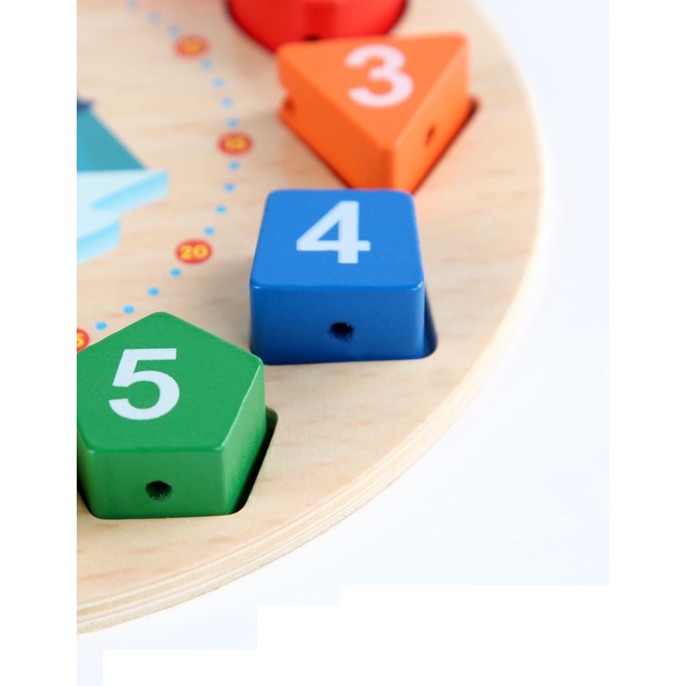 Jucarie Educativa Vivimall, Tip Montessori, Model Ceas Pinguin, din Lemn, + 36 Luni, 12 Piese, 17.2 cm, Multicolor - vivimall.ro