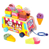 Jucărie educativă Montessori Flippy Camion Înghețată din lemn, vedere frontală, multicolor, 22x11x12 cm