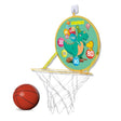 Jucarie Interactiva, Vivimall, 2 in 1, Cos de Basket si Tinta de Darts, Minge 16 cm, Pompa, 8 Mingii cu Scai, Model Dragon, Multicolor - vivimall.ro