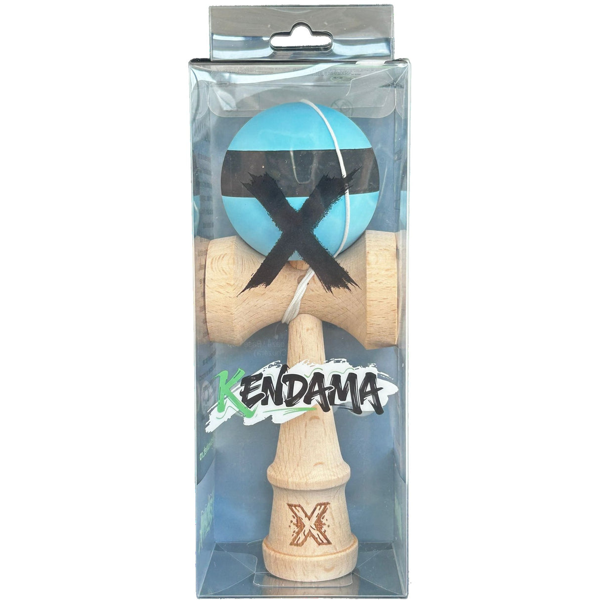 Kendama X Originala, Profesionala, Vivimall, din Lemn, 18 cm, Rubber Grip, Dungi Albastru/Negru - vivimall.ro