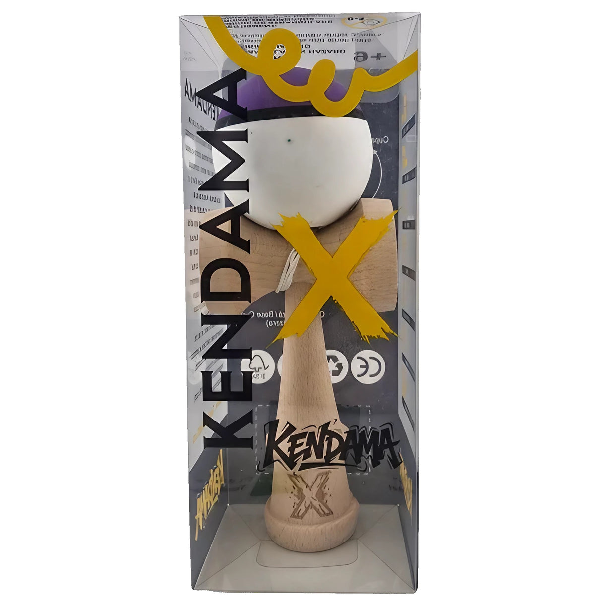 Jucarie Interactiva Kendama Profesionala, Vivimall, din Lemn, 18 cm, Joc de Indemanare pentru Copii si Adulti, Multicolor Mov Negru Alb - vivimall.ro
