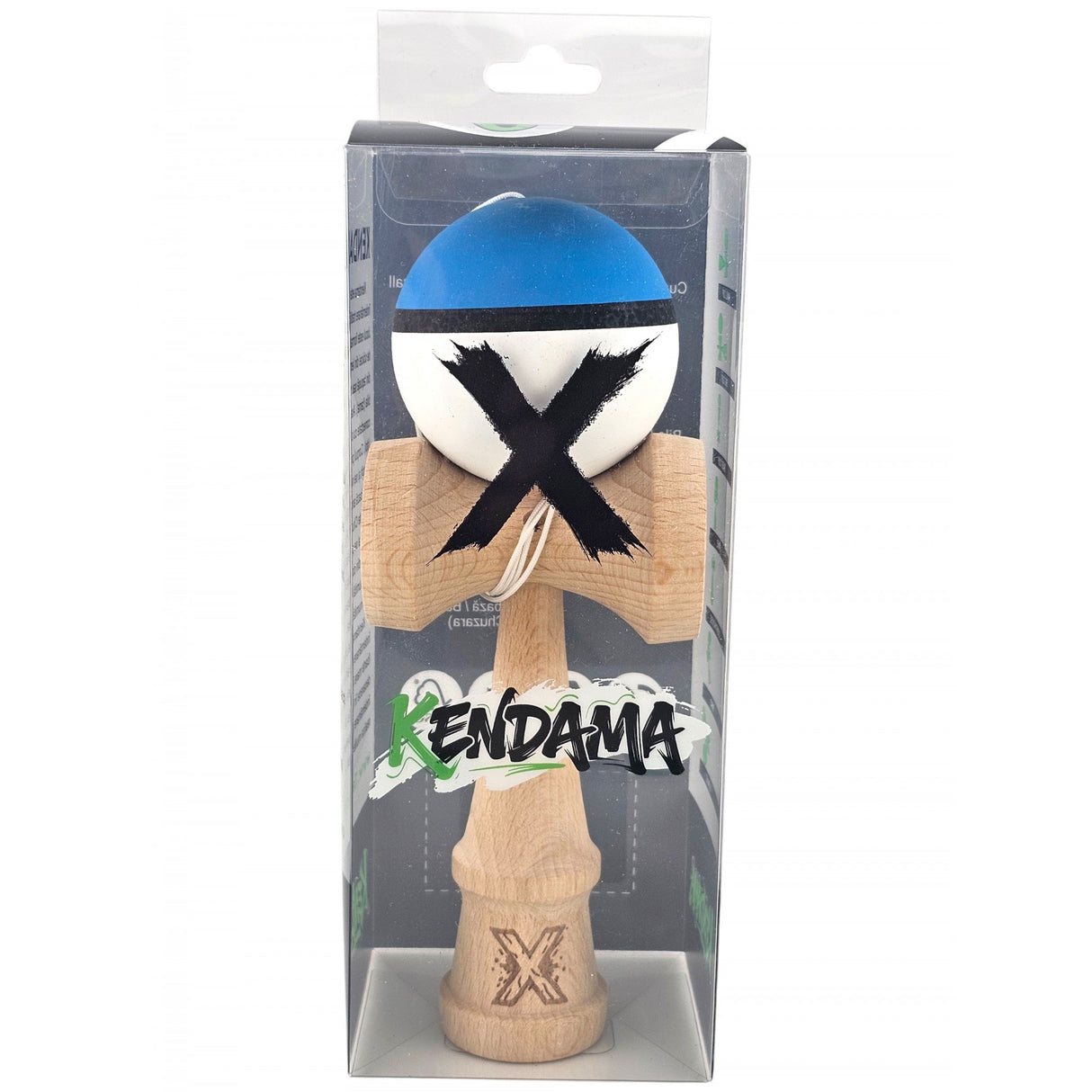 Kendama X Originala, Profesionala, Vivimall, din Lemn, 18 cm, Rubber Grip, Albastru/Alb - vivimall.ro