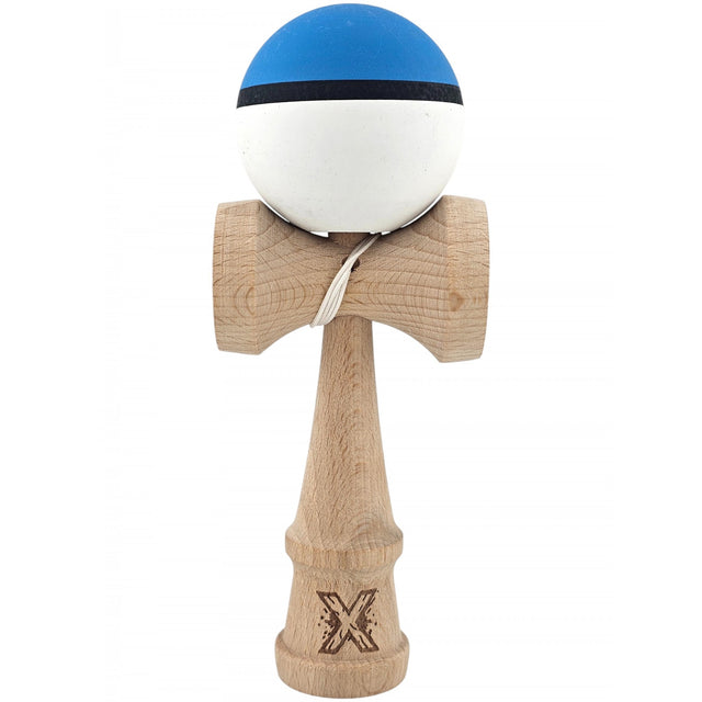 Kendama X Originala, Profesionala, Vivimall, din Lemn, 18 cm, Rubber Grip, Albastru/Alb - vivimall.ro