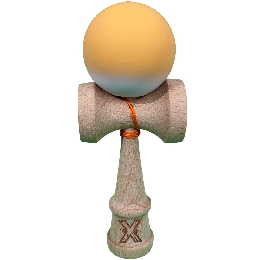 Jucarie Interactiva Kendama Profesionala, Vivimall, din Lemn cu Bila Cauciucata, 18 x 6 x 7 cm, Joc de Indemanare pentru Copii si Adulti, Gradient Portocaliu Alb- - vivimall.ro