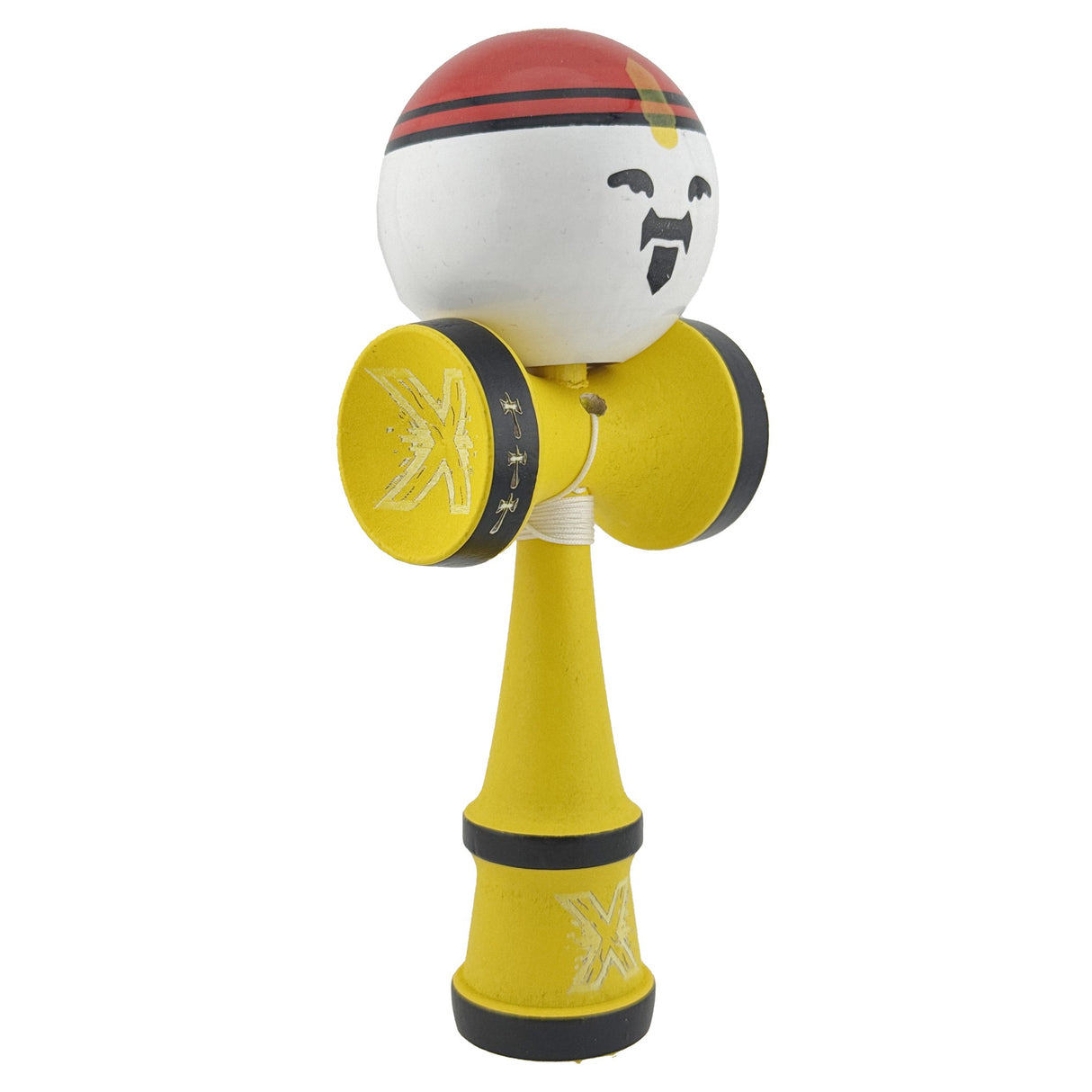 Kendama X Originala, Profesionala, Flippy, Big Cups V2, Model Rege Super Sticky Legendary Cupe Mari, Rulment Metalic cu Ata 55 cm, Maner Galben - vivimall.ro