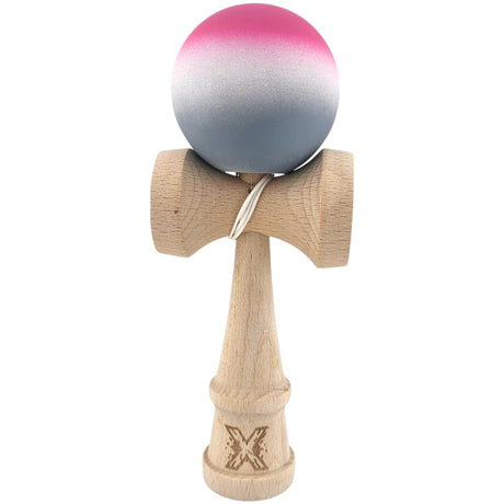 Jucarie Interactiva Kendama X Profesionala, Vivimall, din Lemn, Rubber Grip, 18 cm, Roz/Alb/Gri - vivimall.ro