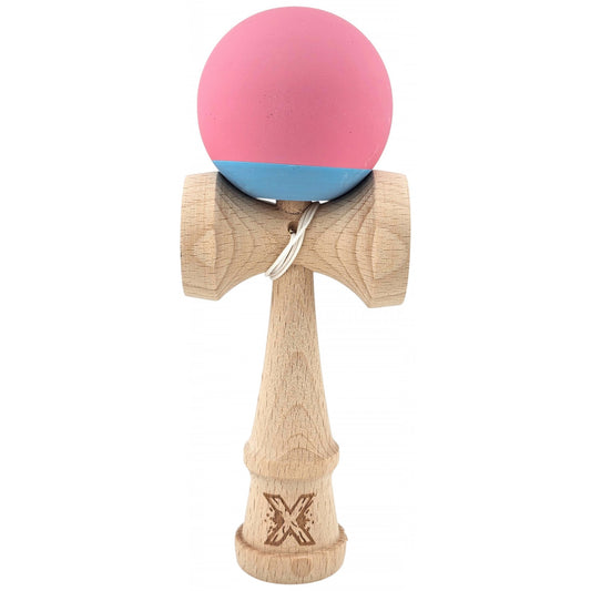 Kendama X Originala, Profesionala, Vivimall, din Lemn, 18 cm, Rubber Grip, Roz/Gri - vivimall.ro