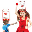 Joc cu două coșuri de baschet de pus pe cap pentru copii, set complet cu 20 mingi albe și roșii, vedere frontală