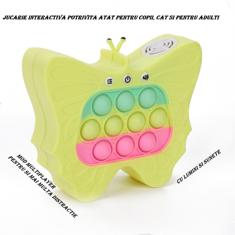 Jucarie Interactiva Tip Consola pentru Copii, Vivimall, Diferite Moduri de Joc, 120 Nivele, Material ABS/silicon, cu Nivele, Sunete si Lumini, 12 x 5.5 x 13.5 cm cm, Model Fluture, Galben - vivimall.ro