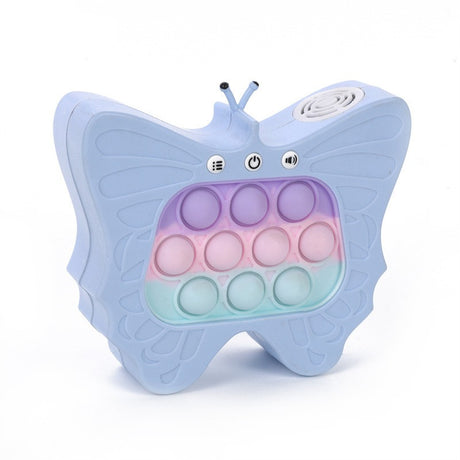 Jucarie Interactiva Tip Consola pentru Copii, Vivimall, Diferite Moduri de Joc, 120 Nivele, Material ABS/silicon, Sunete si Lumini, 12 x 5.5 x 13.5 cm cm, Model Fluture, Albastru Deschis - vivimall.ro