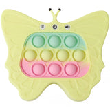 Jucarie Interactiva Tip Consola pentru Copii, Vivimall, Diferite Moduri de Joc, 120 Nivele, Material ABS/silicon, cu Nivele, Sunete si Lumini, 12 x 5.5 x 13.5 cm cm, Model Fluture, Galben - vivimall.ro