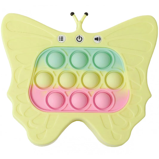 Jucarie Interactiva Tip Consola pentru Copii, Vivimall, Diferite Moduri de Joc, 120 Nivele, Material ABS/silicon, cu Nivele, Sunete si Lumini, 12 x 5.5 x 13.5 cm cm, Model Fluture, Galben - vivimall.ro