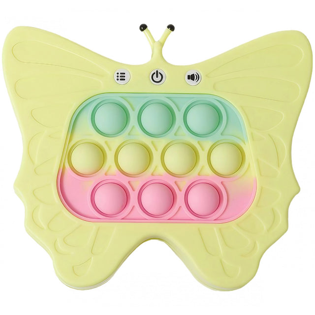 Jucarie Interactiva Tip Consola pentru Copii, Vivimall, Diferite Moduri de Joc, 120 Nivele, Material ABS/silicon, cu Nivele, Sunete si Lumini, 12 x 5.5 x 13.5 cm cm, Model Fluture, Galben - vivimall.ro