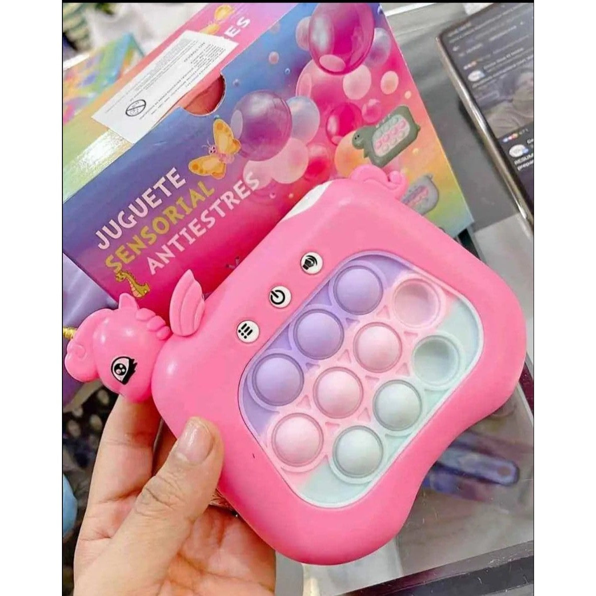 Jucarie Interactiva Tip Consola pentru Copii, Vivimall, Diferite Moduri de Joc, 120 Nivele, Material ABS/silicon, Sunete si Lumini, 13.5 x 5.5 x 12.5 cm, Model Unicorn, Fucsia - vivimall.ro