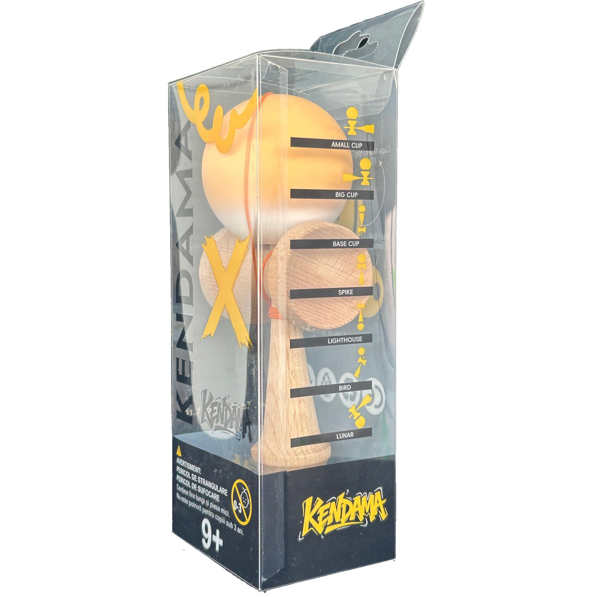 Jucarie Interactiva Kendama Profesionala, Vivimall, din Lemn cu Bila Cauciucata, 18 x 6 x 7 cm, Joc de Indemanare pentru Copii si Adulti, Gradient Portocaliu Alb- - vivimall.ro