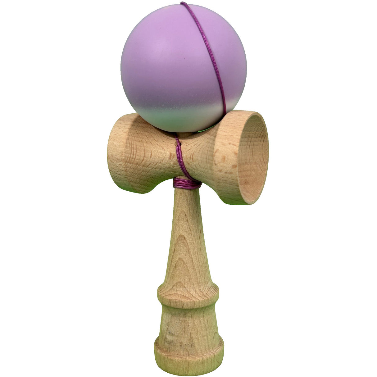 Jucarie Interactiva Kendama Profesionala, Vivimall, din Lemn cu Bila Cauciucata, 18 x 6 x 7 cm, Joc de Indemanare pentru Copii si Adulti, Gradient Mov Alb - vivimall.ro