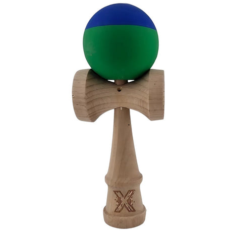 Jucarie Kendama X Originala, Profesionala, Vivimall, din Lemn, Rubber Grip, 18 cm, Albastru/Verde - vivimall.ro