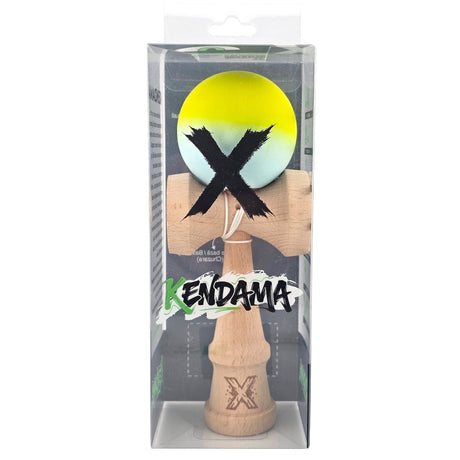 Kendama X Originala, Profesionala, Vivimall, din Lemn, Rubber Grip, 18 cm, Galben Verde - vivimall.ro