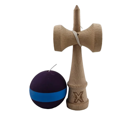 Jucarie Kendama X Originala, Profesionala, Vivimall, din Lemn, Rubber Grip, 18 cm, Mov/Albastru - vivimall.ro