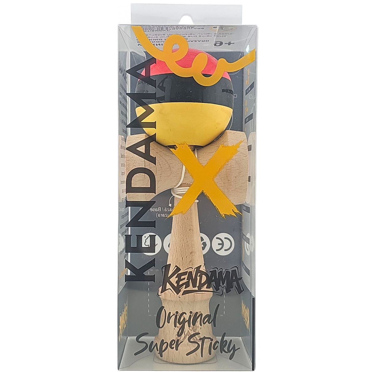 Kendama X Originala, Profesionala, Vivimall, Super, Sticky din Lemn, 18 cm, Rosu/Negru/Galben - vivimall.ro