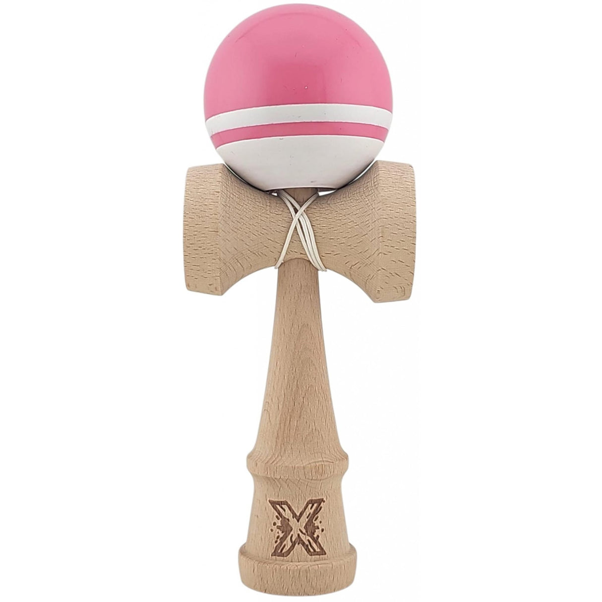 Jucarie Kendama X Originala, Profesionala, Vivimall, Super Sticky din Lemn, 18 cm, pentru Copii si Adulti, Roz/Alb - vivimall.ro