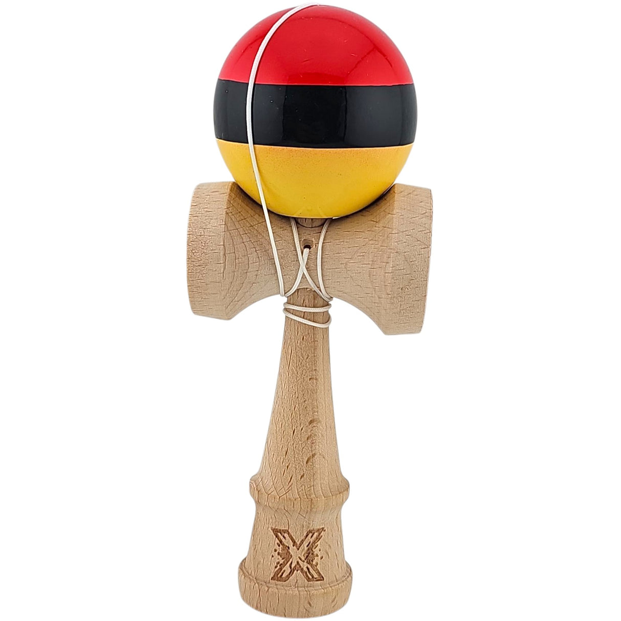 Kendama X Originala, Profesionala, Vivimall, Super, Sticky din Lemn, 18 cm, Rosu/Negru/Galben - vivimall.ro