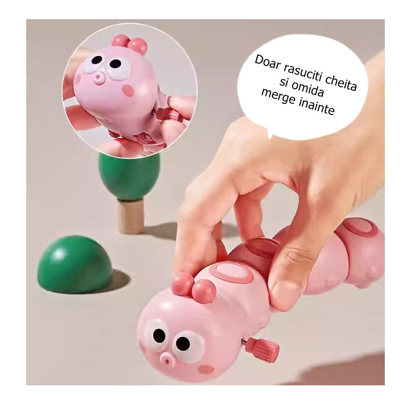 Jucarie Mecanica Pentru Copii Omida Haioasa, Material Abs, Cu Cheita, Distractiva, Se Taraste, Se Misca, 15 X 4 Cm - vivimall.ro