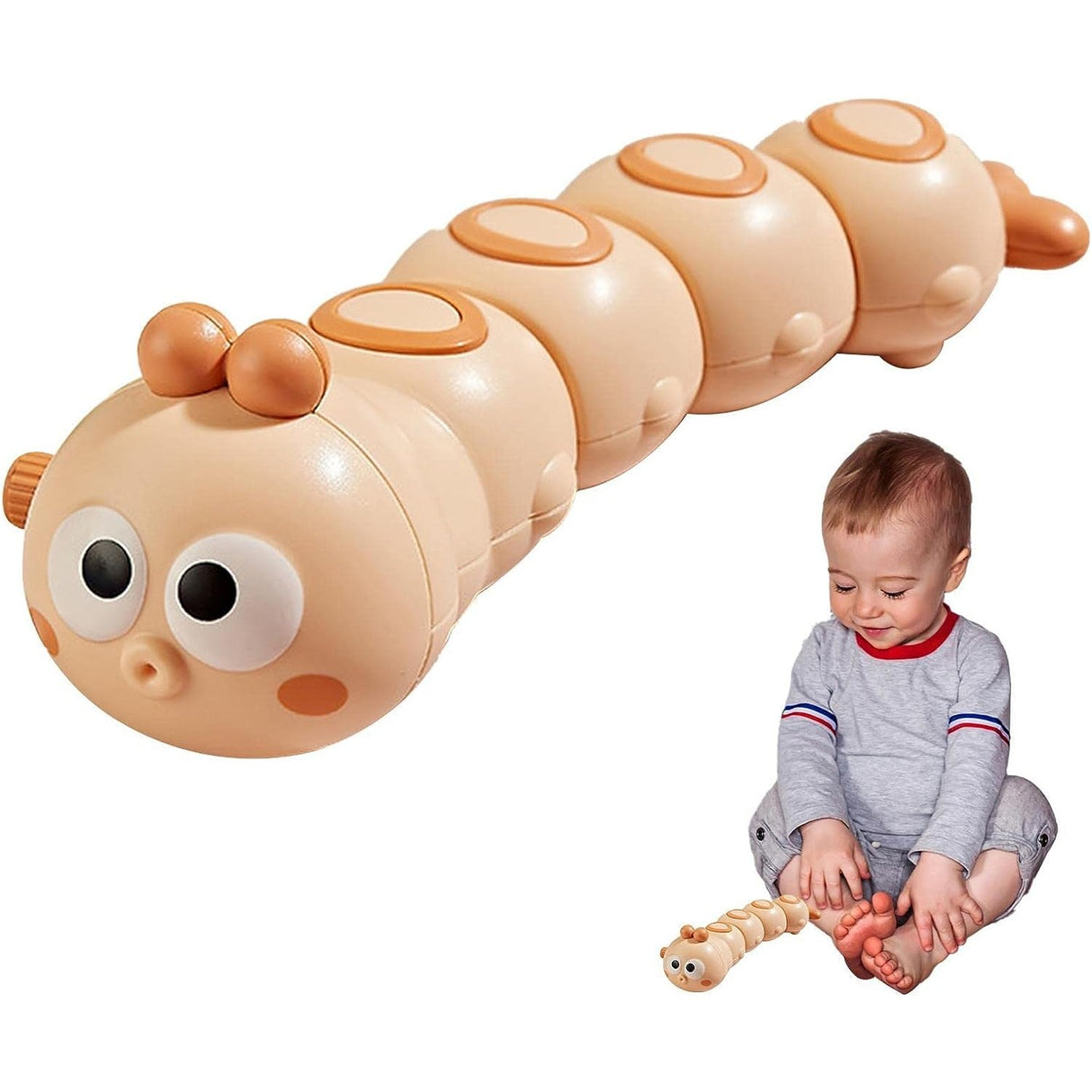 Jucarie mecanica pentru copii Vivimall, omida haioasa, cu cheita, distractiva, se taraste, se misca, 15 x 4 cm, portocaliu - vivimall.ro