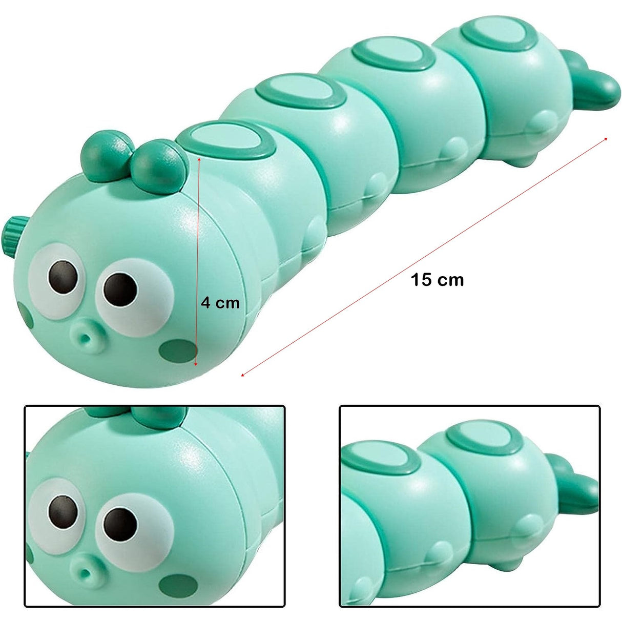 Jucarie Mecanica Pentru Copii Omida Haioasa, Cu Cheita, Distractiva, Se Taraste, Se Misca, 15 X 4 Cm - vivimall.ro