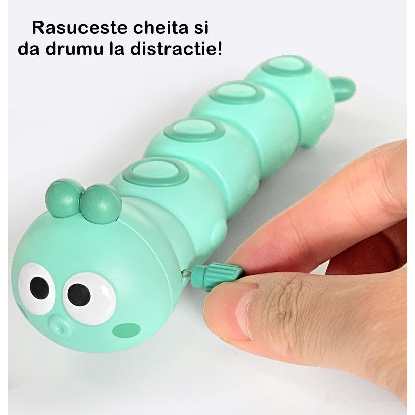 Jucarie Mecanica Pentru Copii Omida Haioasa, Cu Cheita, Distractiva, Se Taraste, Se Misca, 15 X 4 Cm - vivimall.ro