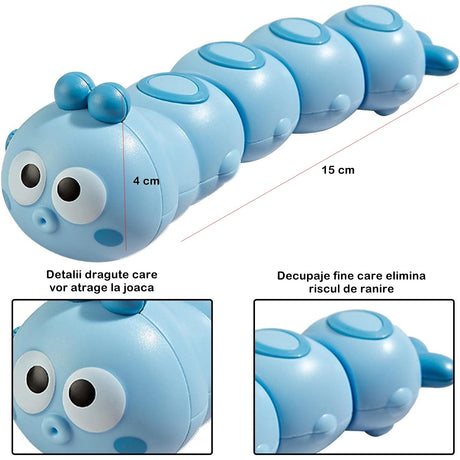 Jucarie Mecanica Pentru Copii Omida Haioasa, Material Abs, Cu Cheita, Distractiva, Se Taraste, Se Misca, 15 X 4 Cm - vivimall.ro