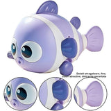 Jucarie mecanica pentru copii Vivimall, pestisor haios, cu cheita, distractiv, se taraste, se misca, 11 x 9 x 7.5 cm cm, mov - vivimall.ro