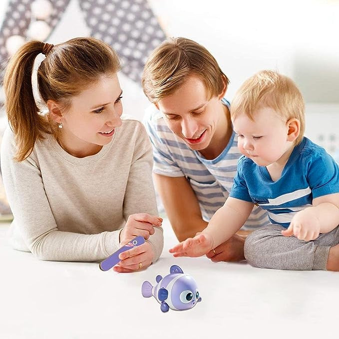 Jucarie mecanica pentru copii Vivimall, pestisor haios, cu cheita, distractiv, se taraste, se misca, 11 x 9 x 7.5 cm cm, mov - vivimall.ro