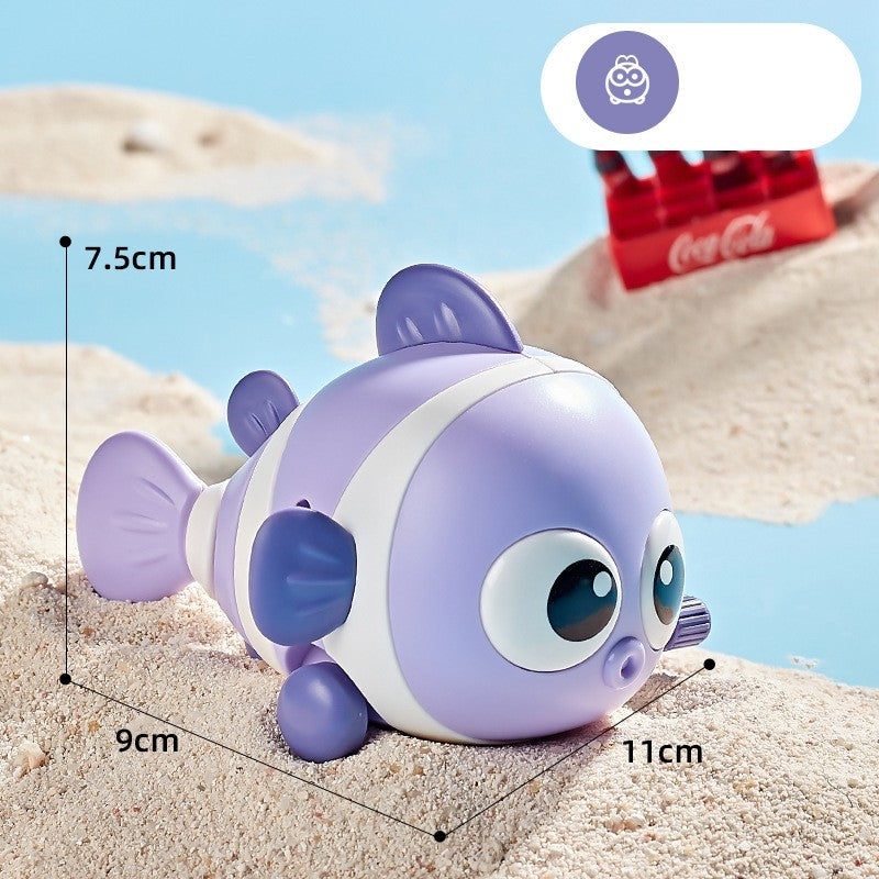 Jucarie mecanica pentru copii Vivimall, pestisor haios, cu cheita, distractiv, se taraste, se misca, 11 x 9 x 7.5 cm cm, mov - vivimall.ro