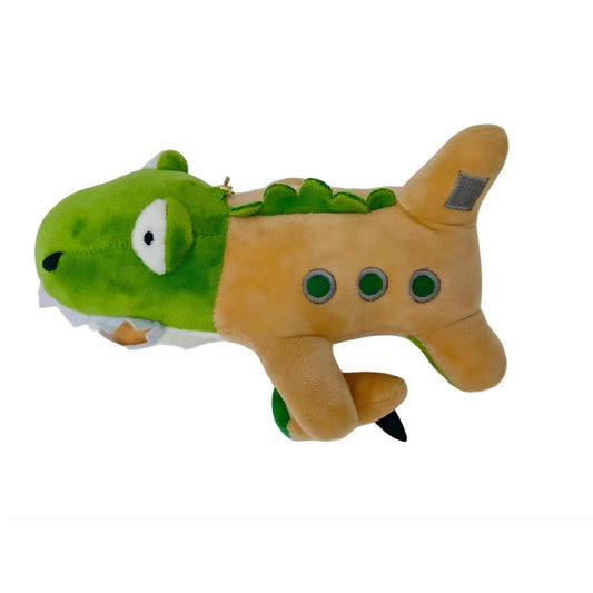 Jucarie Moale de Plus de Tip Breloc, Vivimall, Model Italian Brainrot Crocodilul Avion Bombardiro Crocodilo, 17 x 8 cm, Verde Maro - vivimall.ro