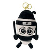 Jucărie moale de pluș breloc Ninja Spadellini Silenzioso, colecția Italian Brainrot, 16x10 cm, negru-alb, vedere frontală