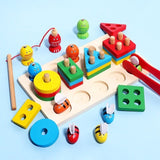 Jucarie Montesorii de Sortat si Pescuit, Vivimall, din Lemn, +3 Ani, cu Magnet, Model Forme Geometrice, Pestisori si Albinute, 22.5 x 13 x 5.3 cm, Multicolor - vivimall.ro