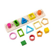 Jucărie Montessori din lemn pentru sortare forme, puzzle 15 piese multicolor, vedere frontală completă