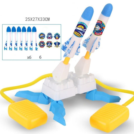 Jucarie pentru Copii, Vivimall, Lansator de Rachete cu Piciorul, Doua Lansatoare, 6 Rachete Fara Lumini, 33x25x27 cm, Alb-Albastru - vivimall.ro