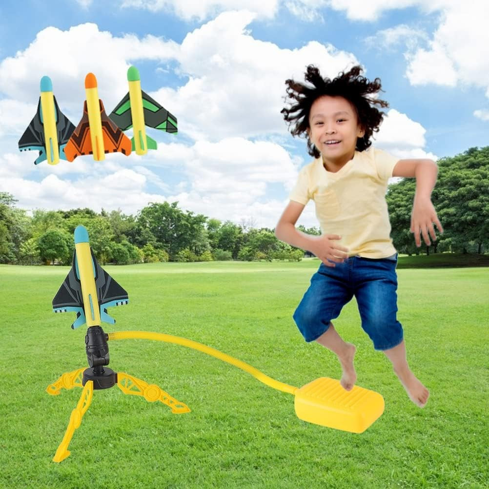 Jucarie pentru Copii, Vivimall, Lansator de Rachete cu Piciorul, Un Lansator, 3 Rachete Fara Lumini, 3 Aircrafts, 42x36 cm, Multicolor - vivimall.ro