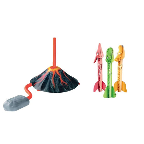 Jucarie pentru Copii, Vivimall, Lansator de Rachete cu Piciorul, un Singur Lansator, 3 Rachete Donozauri cu Lumini, 30 cm Inaltime, Model Vulcan, Multicolor - vivimall.ro