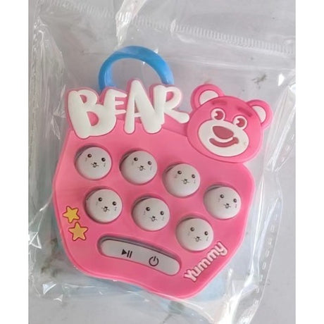 Jucarie pentru copii portabila Vivimall, joc Gopher, cu lumini si muzica, tip breloc, model ursulet, material silicon si ABS, roz - vivimall.ro