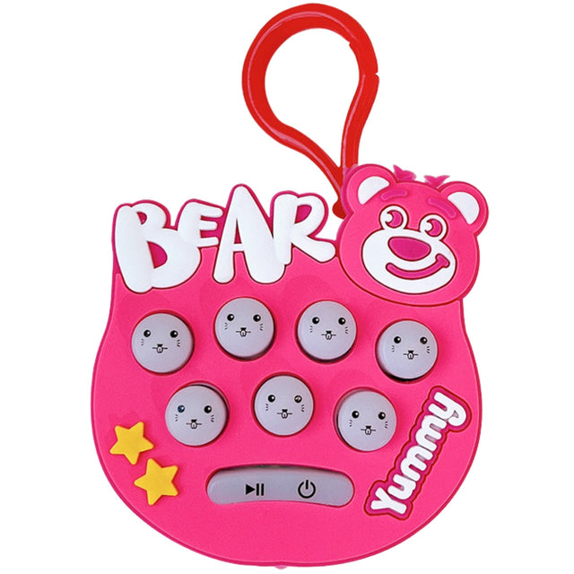Jucarie pentru copii portabila Vivimall, joc Gopher, cu lumini si muzica, tip breloc, model ursulet, material silicon si ABS, roz - vivimall.ro