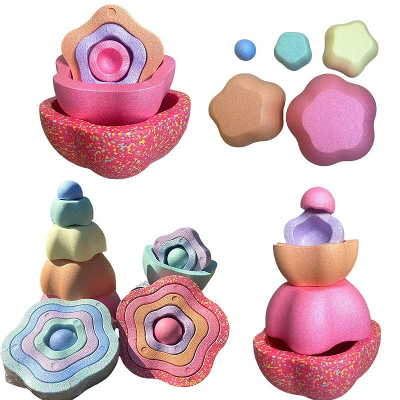 Jucarie Senzoriala de Echilibru, Flippy, Tip Stepping Stones, 5 Piese, din Spuma, pentru Miscare, Sarituri, Prindere, Diametru 28 cm, Model 2, Multicolor - vivimall.ro