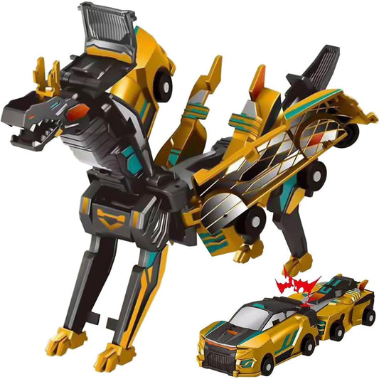 Jucarie Transformabila 2in1, Vivimall, Golden Wing Flying Dragon, Masina/Dragon, Atractie Magnetica, +6 Ani, din ABS, Auriu - vivimall.ro