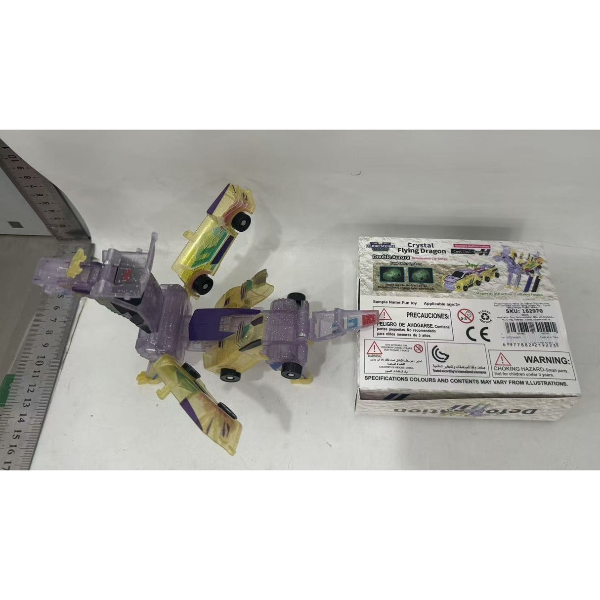 Jucarie Transformabila 2in1, Flippy, Crystal Wing Flying Dragon, Masina/Dragon, Atractie Magnetica, Fluorescent, +3 Ani, din ABS, Multicolor - vivimall.ro