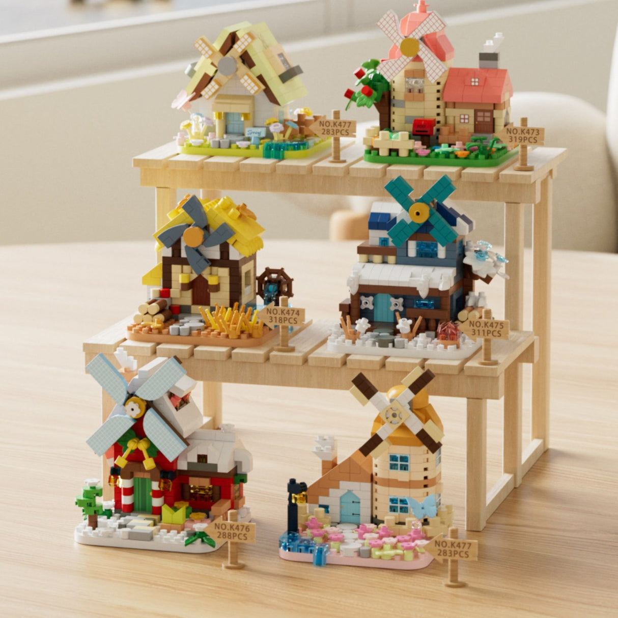 Set de Constructie, Flippy, Model Miniatura Moara de Vant, Jucarie Educativa STEM, Model 3D, Micro-Caramizi, 318 piese, +6 Ani, cm, 11.5 x 8 x 4.5 cm, Portocaliu