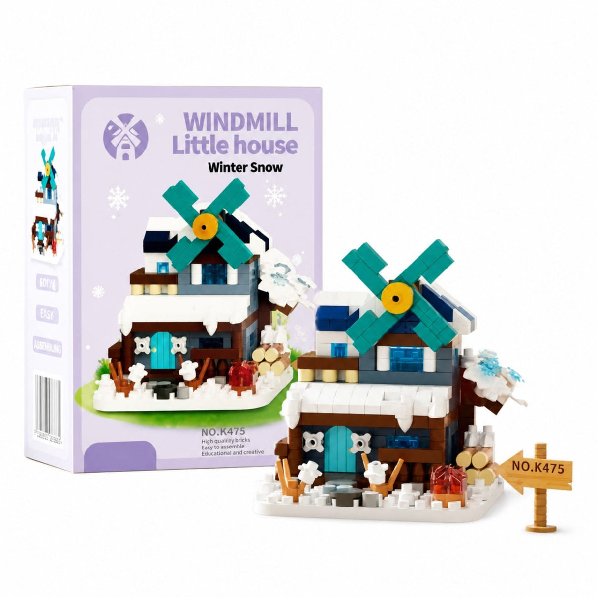 Set de Constructie, Flippy, Model Miniatura Moara de Vant, Jucarie Educativa STEM, Model 3D, Micro-Caramizi, 311 piese, +6 Ani, cm, 11.5 x 8 x 4.5 cm, Violet